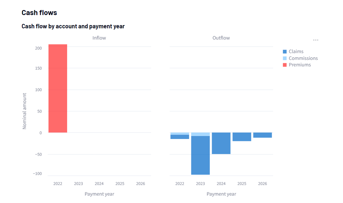 Cash flow by account and payment year